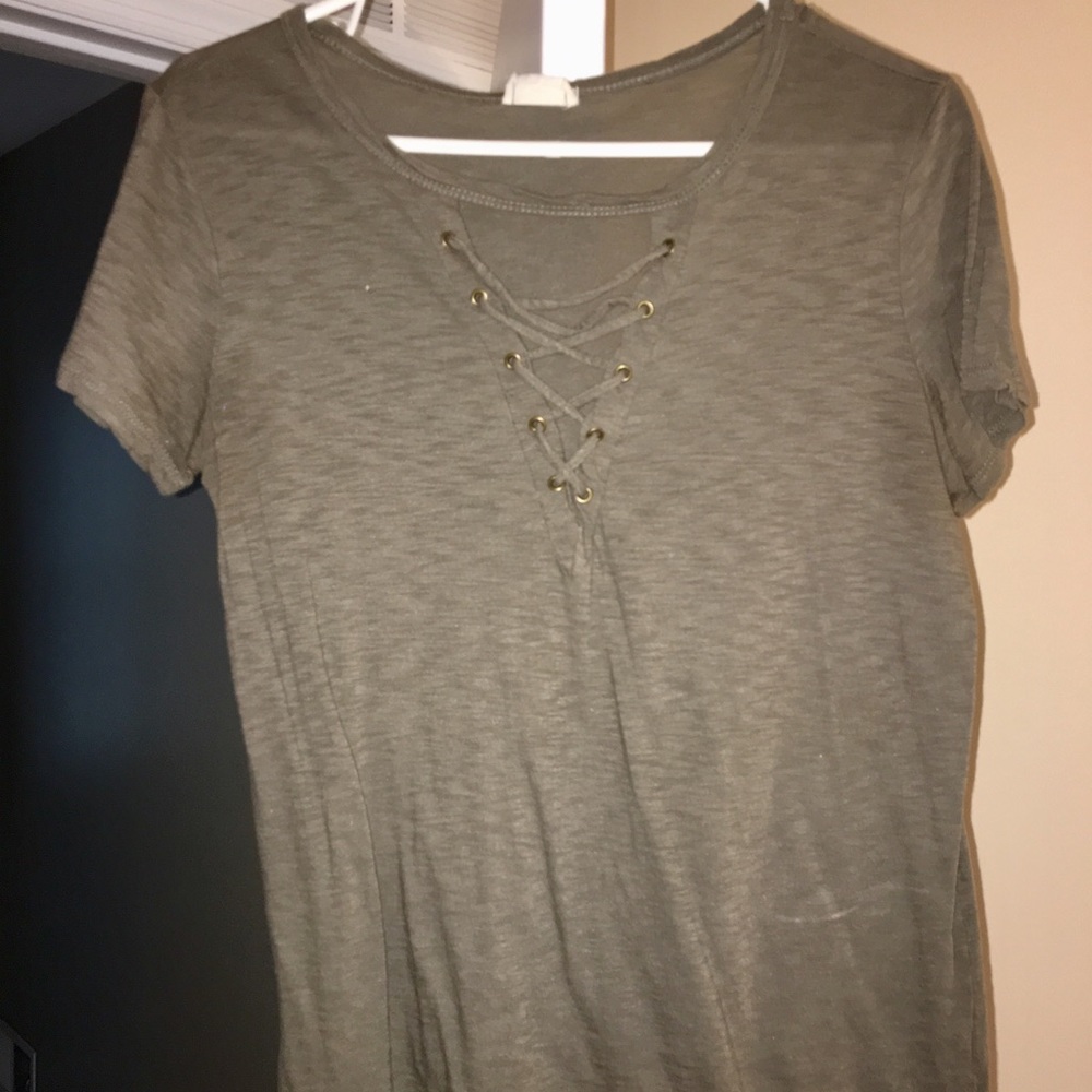 Green lace up front t shirt